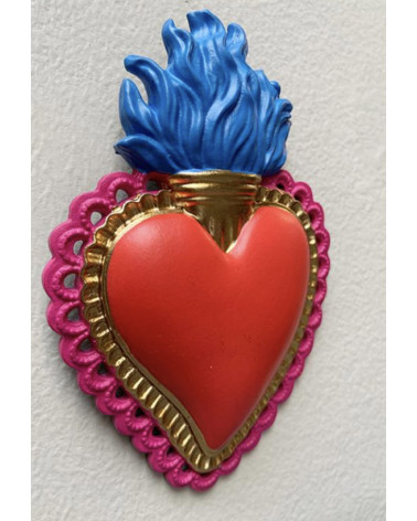 Décoration murale Cœur sacré coloré – Ex-voto moderne rouge, rose et bleu
