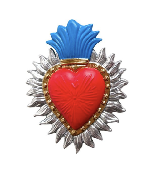 decoration murale coeur sacre rayonnant rouge bleu argent ex voto moderne
