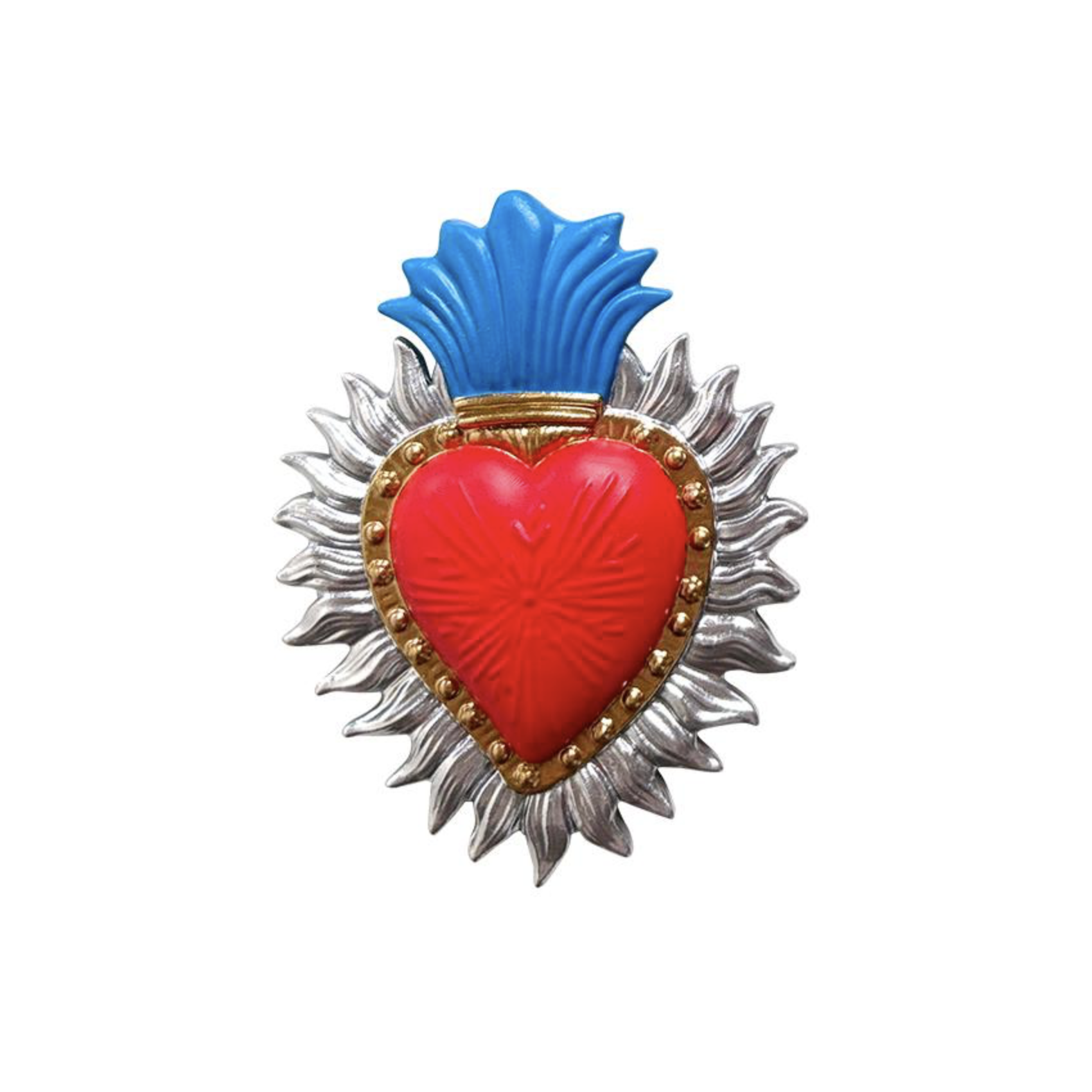 decoration murale coeur sacre rayonnant rouge bleu argent ex voto moderne