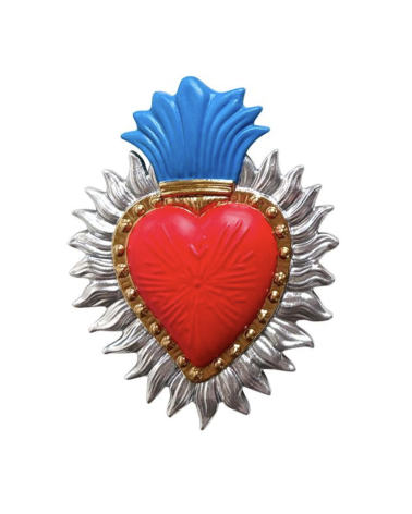 decoration murale coeur sacre rayonnant rouge bleu argent ex voto moderne