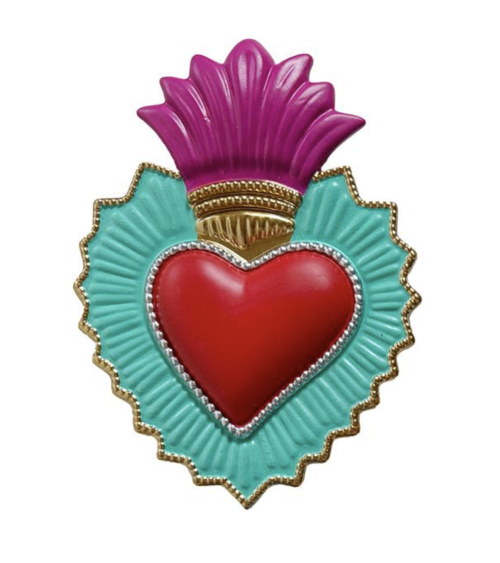 decoration murale coeur sacre coloré rouge vert rose ex voto moderne