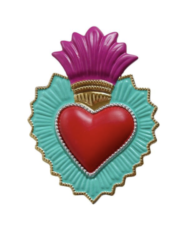 Décoration murale cœur sacré coloré – Ex-voto moderne rouge, vert et rose