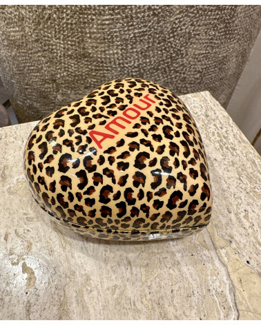 Boîte cœur métal léopard Amour - 9 cm - décoration chic rangement bijoux