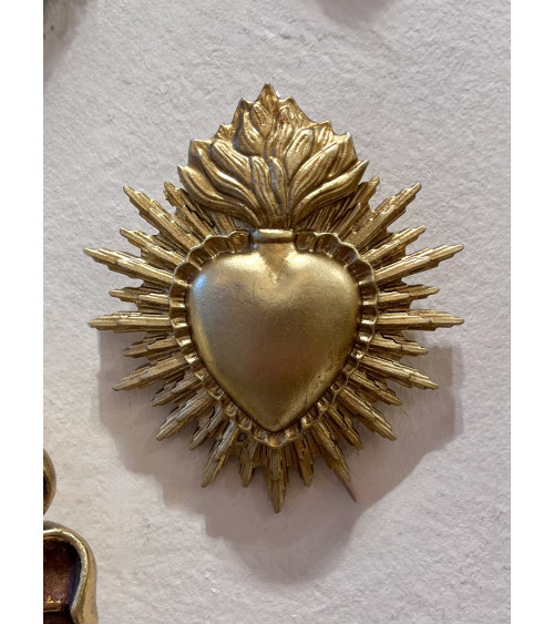 ex voto coeur doré mural 9 cm décoration sacrée bohème chic