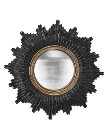 Miroir soleil convexe noir et doré 24 cm – décoration murale vintage élégante