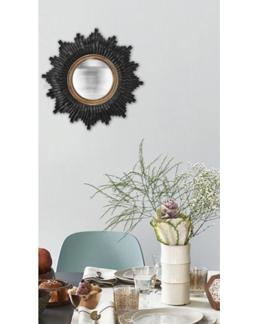 Miroir soleil convexe noir et doré 24 cm – décoration murale vintage élégante