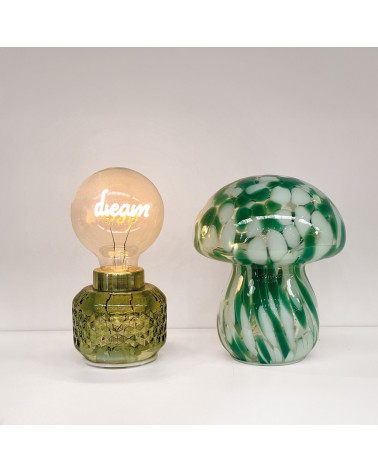 Lampe LED champignon en verre tacheté vert à piles – style vintag