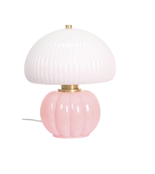lampe de table en verre rose ou jaune et blanc style vintage décoration intérieure