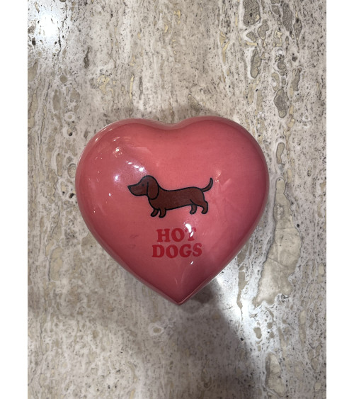 Boîte cœur rose en métal motif chien fermée style vintage