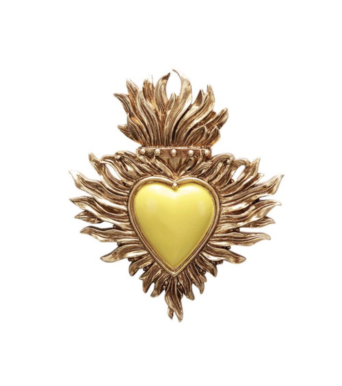 Ex-voto cœur jaune et doré décoration murale spirituelle vintage HOMEDÉCO by Béa