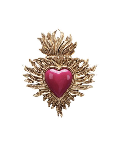 Cœur sacré rose fuchsia ex-voto décoration murale dorée style bohème HOMEDÉCO by Béa