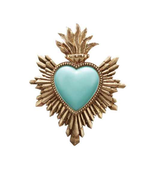 Cœur sacré vert turquoise ex-voto décoration murale dorée bohème chic HOMEDÉCO by Béa