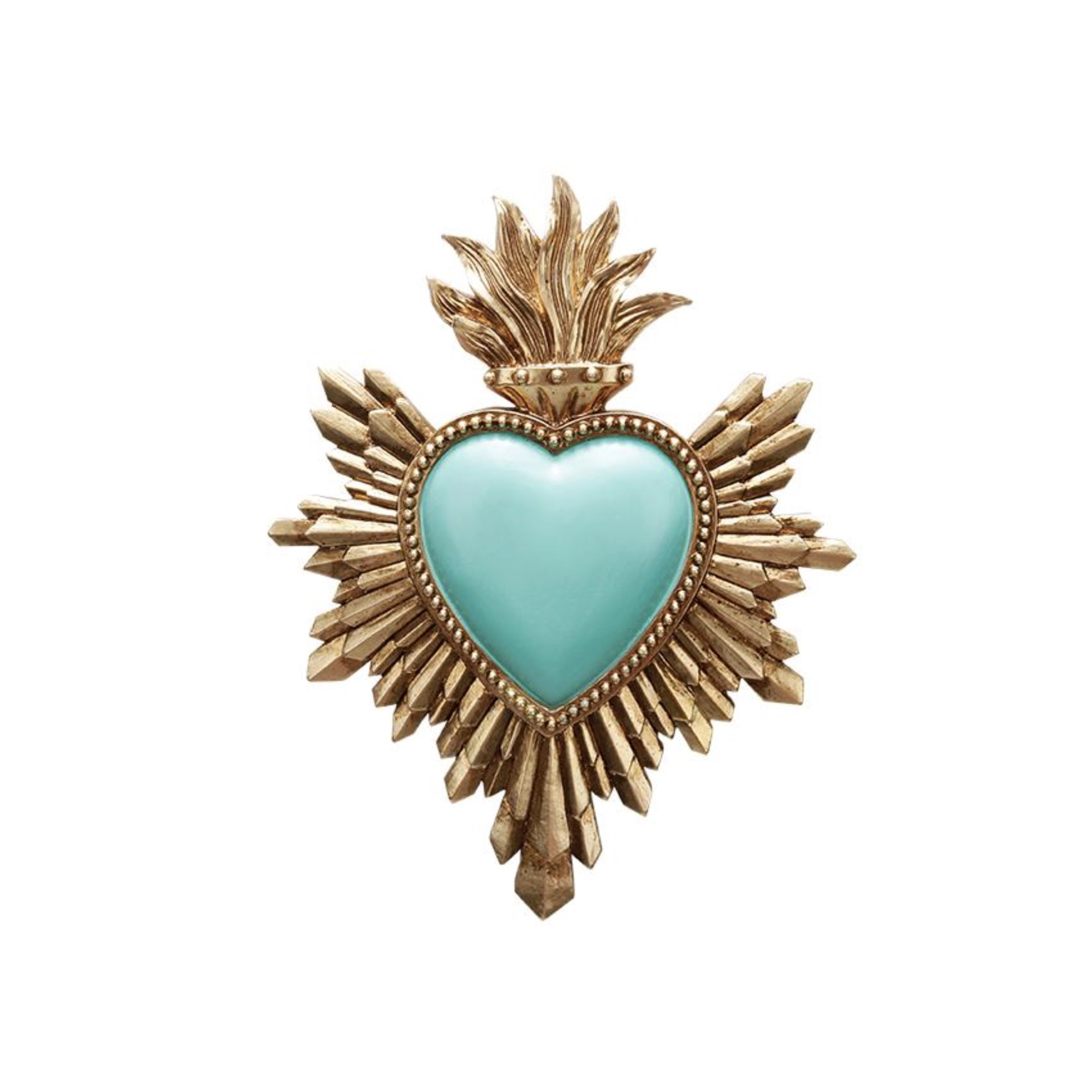 Cœur sacré vert turquoise ex-voto décoration murale dorée bohème chic HOMEDÉCO by Béa