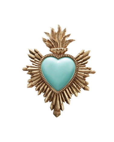 Cœur sacré vert turquoise ex-voto décoration murale dorée bohème chic HOMEDÉCO by Béa