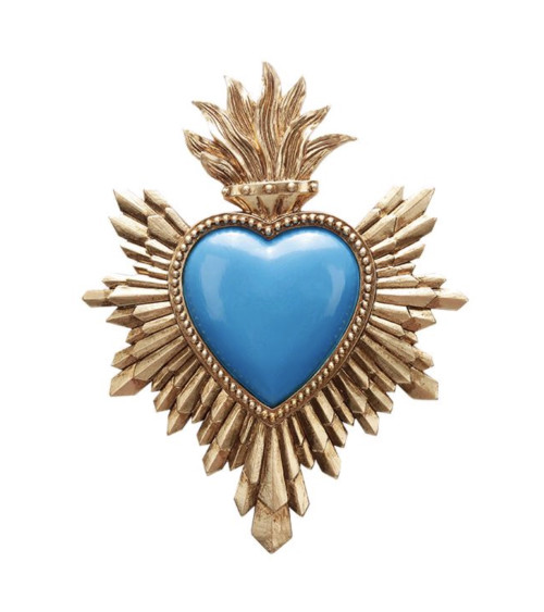 Ex-voto cœur bleu décoration murale dorée style sacré décoration intérieure bohème chic
