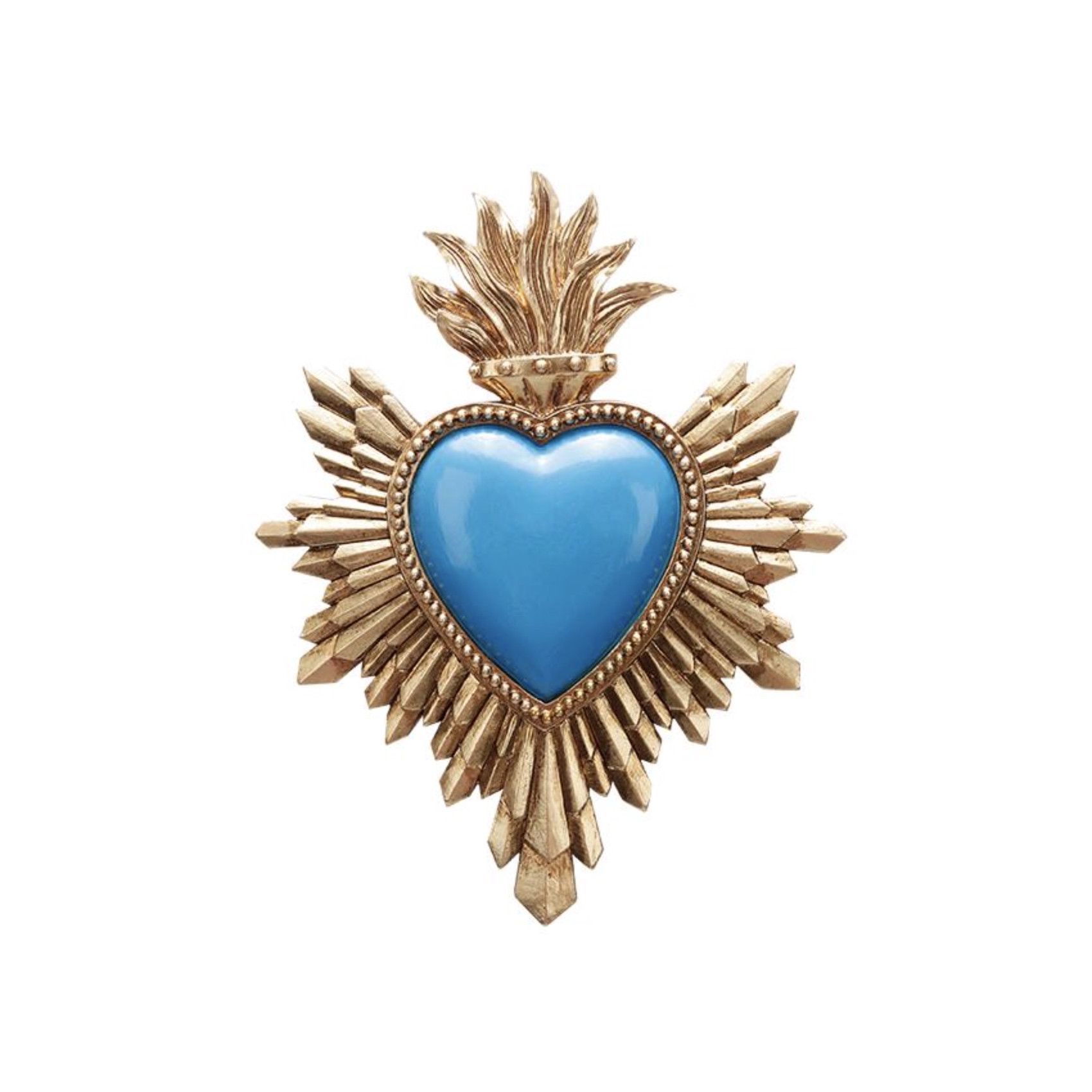 Ex-voto cœur bleu décoration murale dorée style sacré décoration intérieure bohème chic