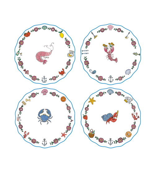set 4 assiettes crustacés 26 cm décoration table marine