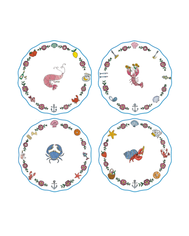 set 4 assiettes crustacés 26 cm décoration table marine