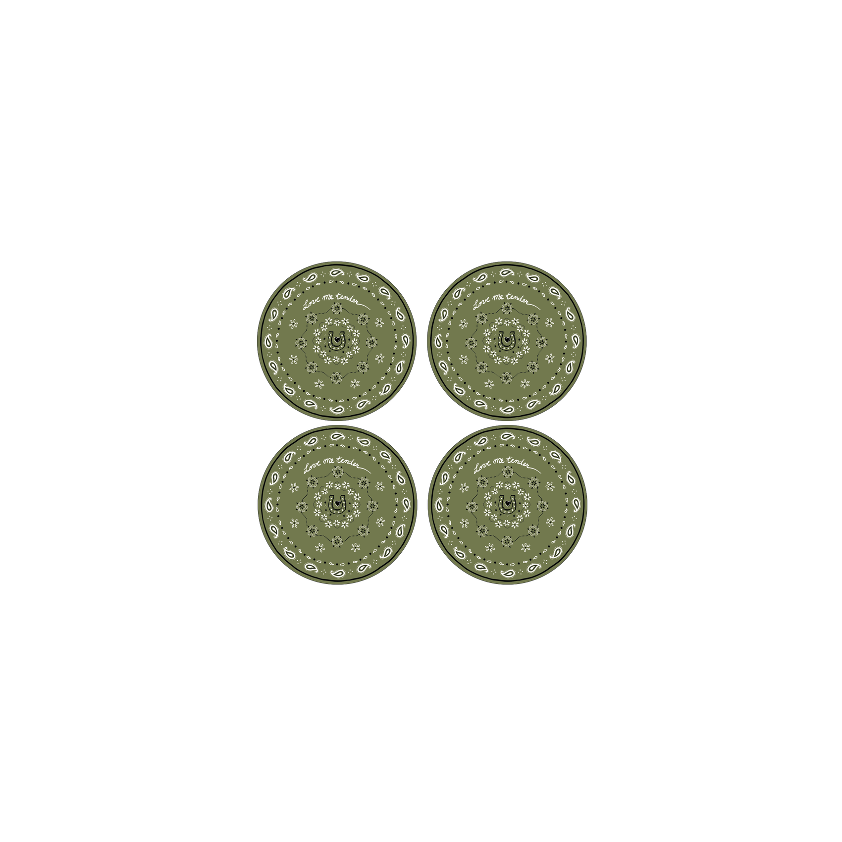 set 4 assiettes dessert bandana kaki 19 cm style vintage