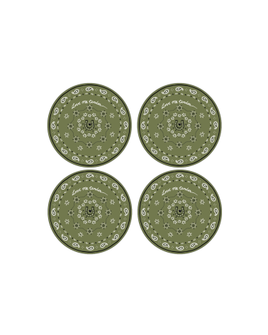 Set de 4 assiettes dessert bandana kaki 19 cm style vintage