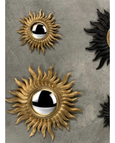 Miroir Convexe Soleil Doré - Miroir de Sorcière Vintage Chic - Diamètre 26 cm