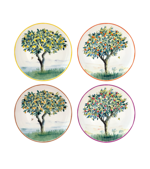 assiettes plates style vintage avec arbres fruitiers lot de 4 décoration table