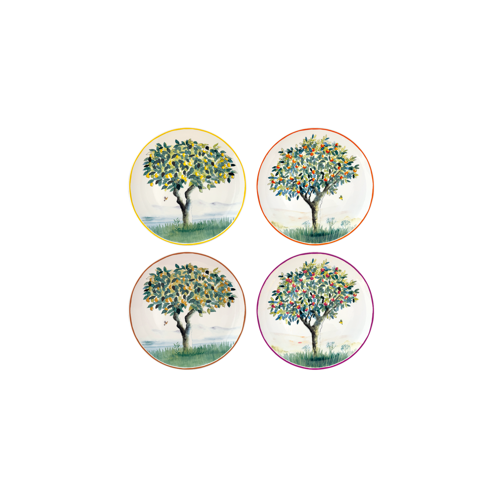 assiettes plates style vintage avec arbres fruitiers lot de 4 décoration table