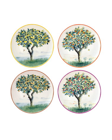 Set de 4 assiettes plates motif arbres fruitiers style vintage D26,7 cm