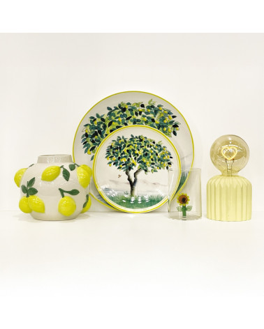 Set de 4 assiettes plates motif arbres fruitiers style vintage D26,7 cm