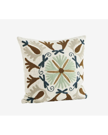 Housse de coussin brodée style bohème motifs floraux 45x45 cm