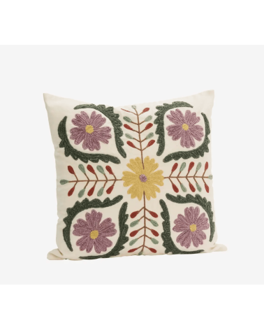 Housse de coussin brodée suzani style bohème floral 45x45 cm
