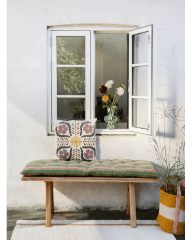 Housse de coussin brodée suzani style bohème floral 45x45 cm