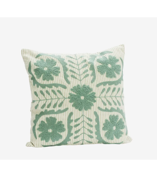 housse de coussin brodée suzani vert d’eau motifs floraux