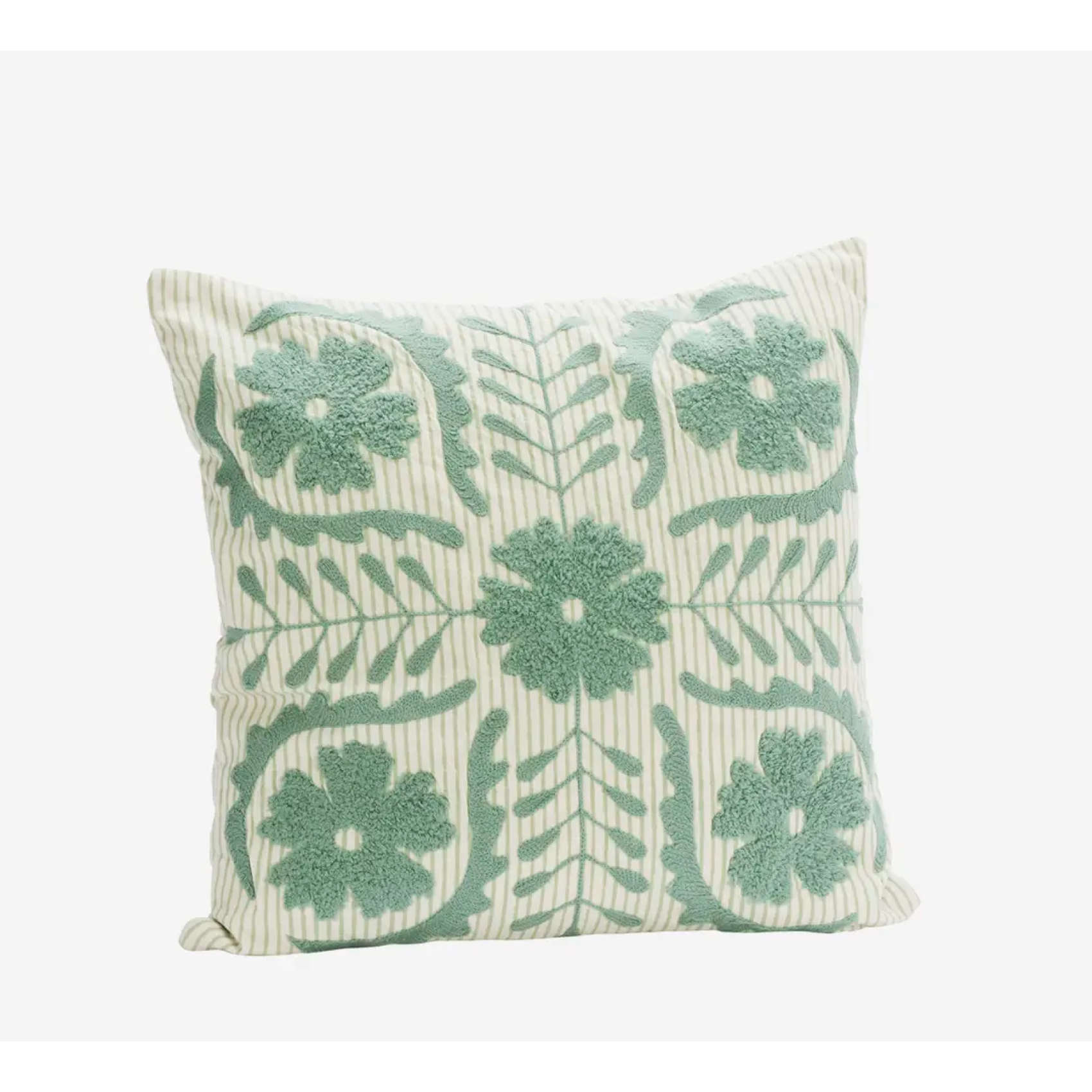 housse de coussin brodée suzani vert d’eau motifs floraux