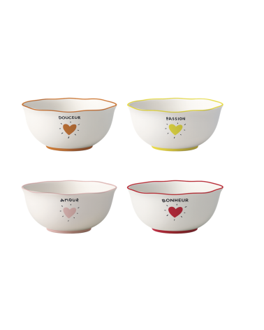 Set de 4 coupelles cœur en faïence colorée 14 cm