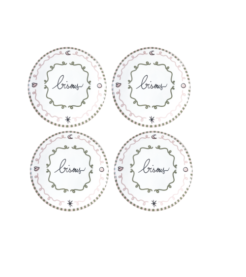 set 4 assiettes dessert bisou faience motif romantique