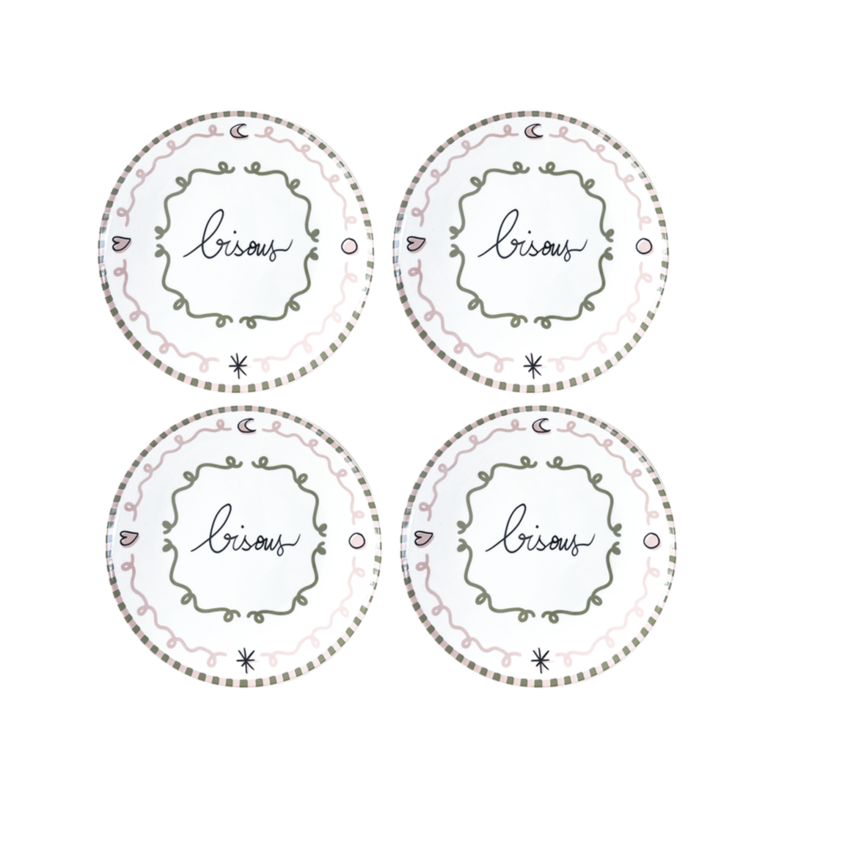 set 4 assiettes dessert bisou faience motif romantique