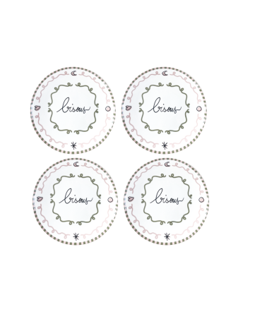 set 4 assiettes dessert bisou faience motif romantique
