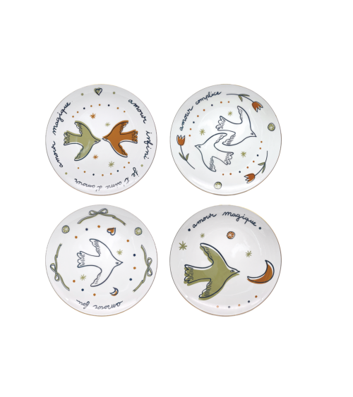 assiettes dessert oiseaux faience decoration table poetique