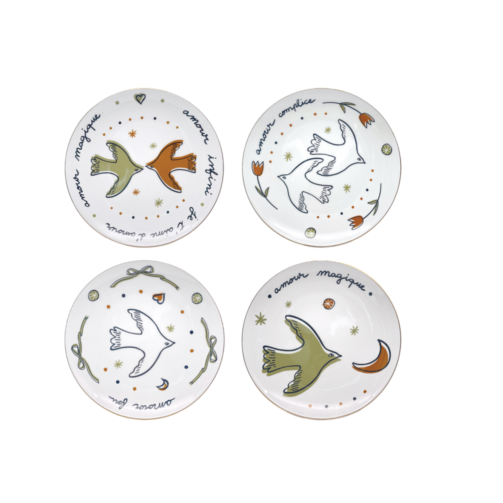 assiettes dessert oiseaux faience decoration table poetique