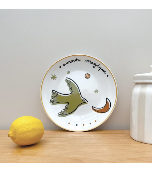 set 4 assiettes dessert oiseaux motif amour decoration