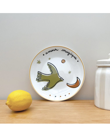 set 4 assiettes dessert oiseaux motif amour decoration