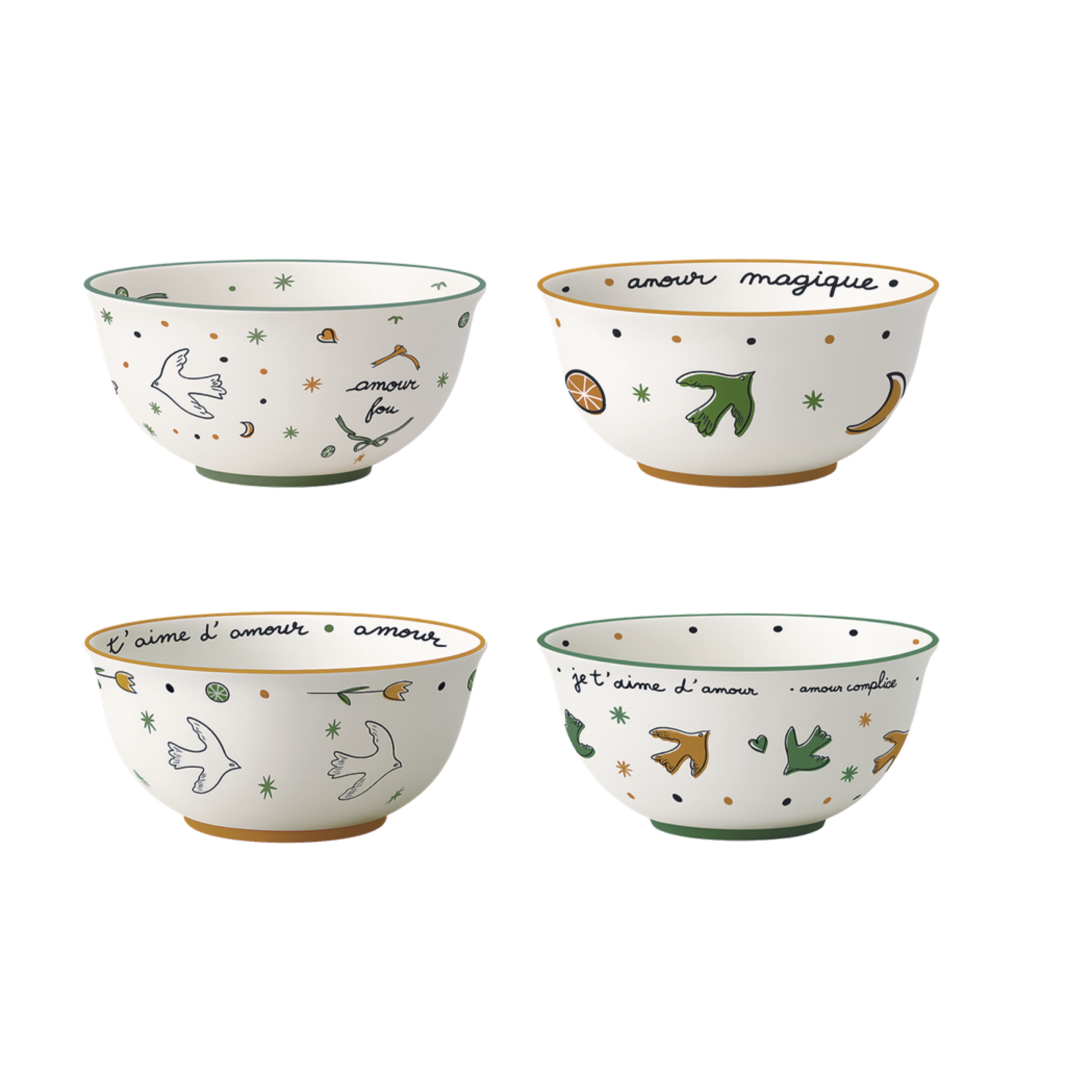 coupelles oiseaux faience decoration table poetique