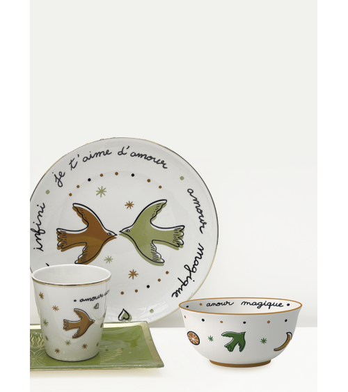 set 4 coupelles oiseaux motif amour deco table