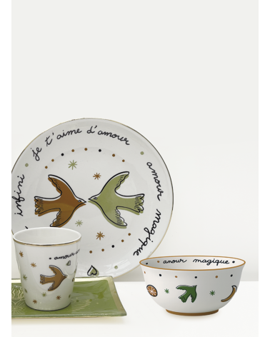 set 4 coupelles oiseaux motif amour deco table