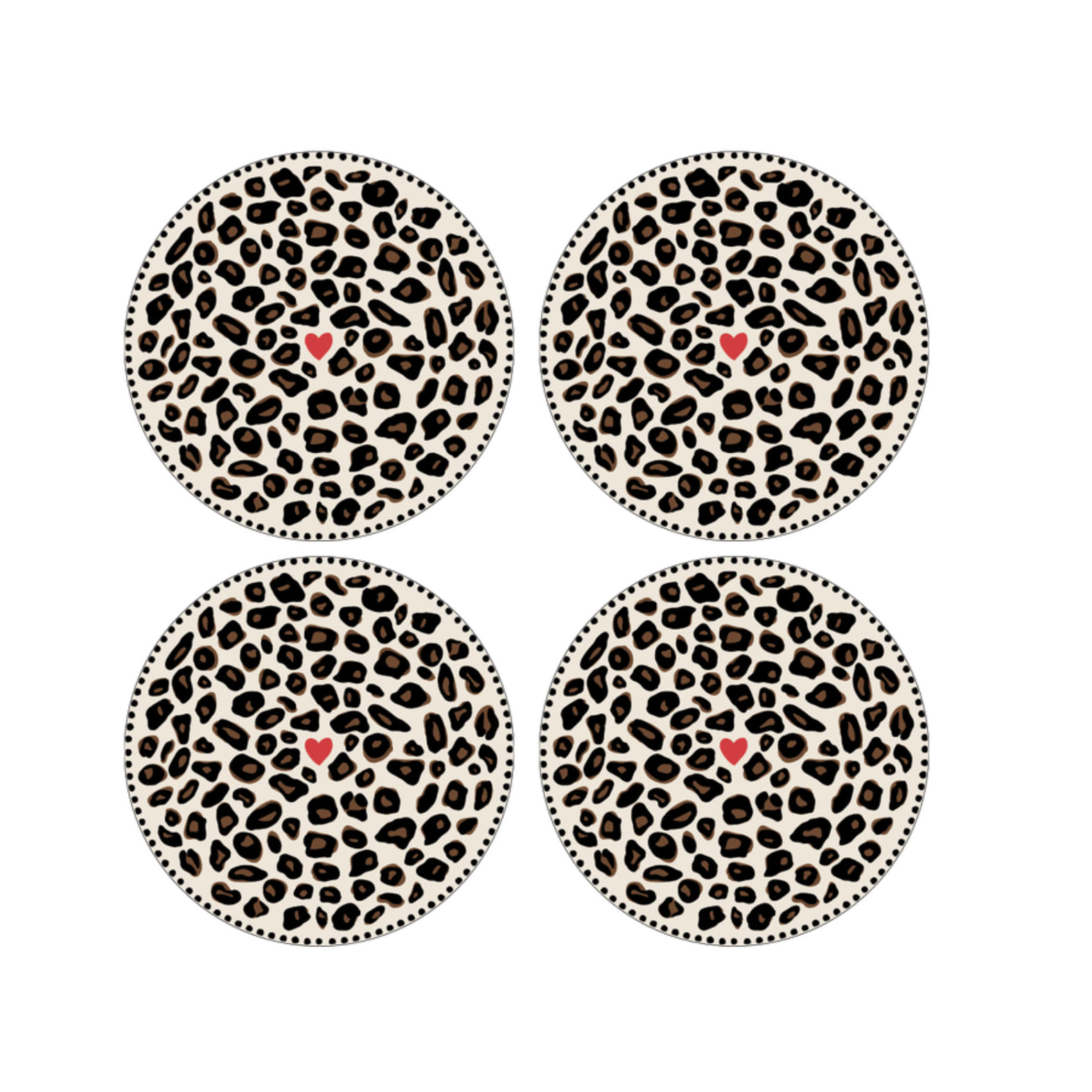 Set de 4 assiettes dessert léopard cœur en faïence 19 cm