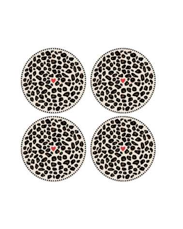 Set de 4 assiettes dessert léopard cœur en faïence 19 cm