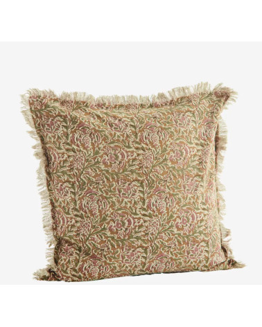 Housse de coussin à franges imprimé floral bohème 50x50 cm