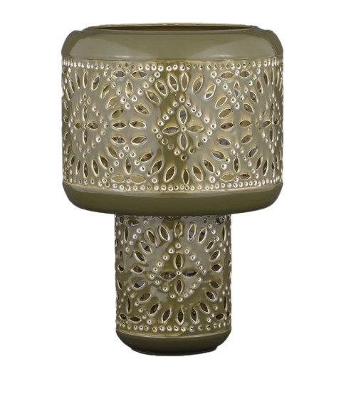 Lampe orientale kaki ajourée diffusion lumière chaleureuse