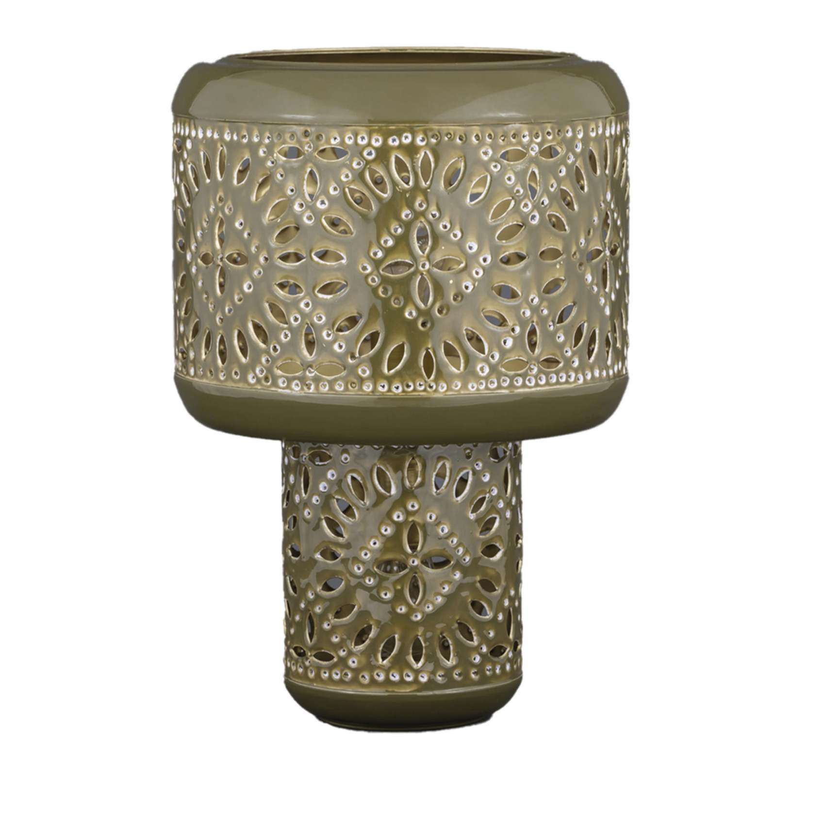 Lampe orientale kaki ajourée diffusion lumière chaleureuse